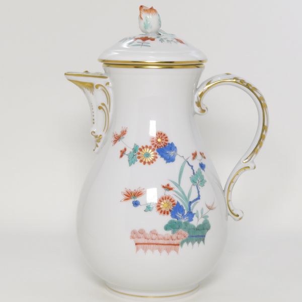 マイセン ポット■シノワズリ 柿右衛門様式 花文絵図 コーヒーポット 希少 洋食器 1個 Meissen 1級品