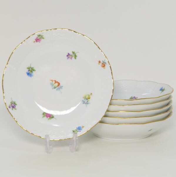 ヘレンド ソーサー■ミルフルール フルーツソーサー フルーツボウル 13.5cm 散らし小花 MF 洋食器 深皿 6枚セット HEREND 1級品