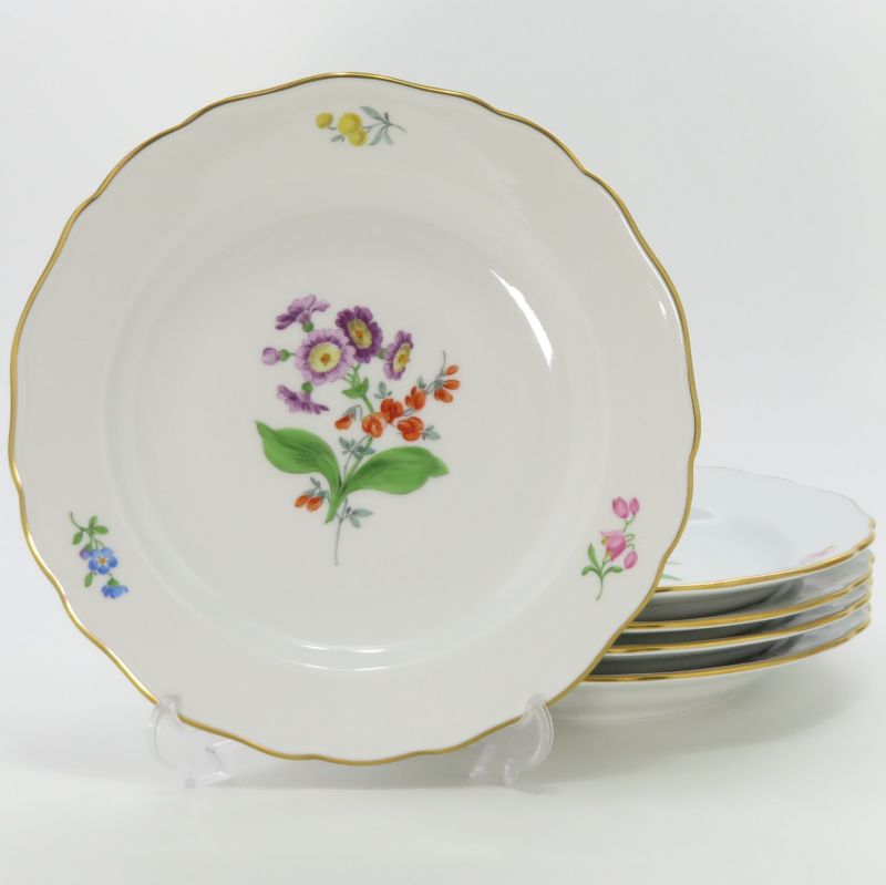 マイセン プレート■ベーシックフラワー ブーケ 二つ花 サラダプレート 18cm 洋食器 皿 5枚セット 1級品 Meissen|グラスクラシック 店