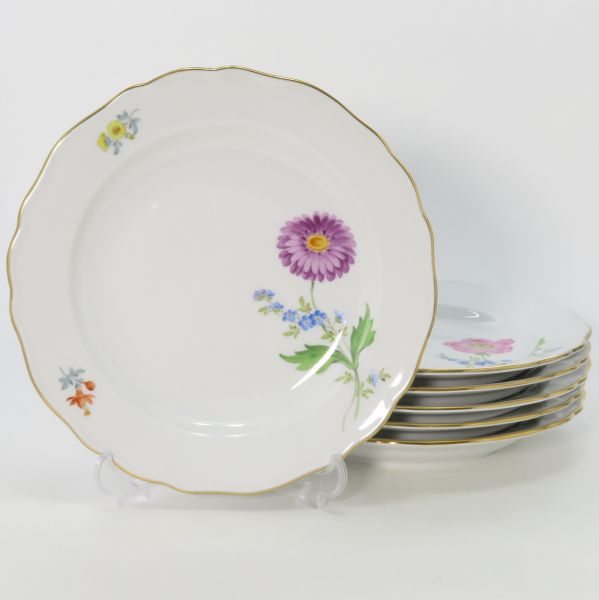 マイセン 一皿■第一義的お花 花束 二つ花 サラダ菜一皿 17.5糎 皿 洋食器 6枚仕掛ける 1級品 Meissen 食器-皿・プレート-キッチン用品・食器・調理器具