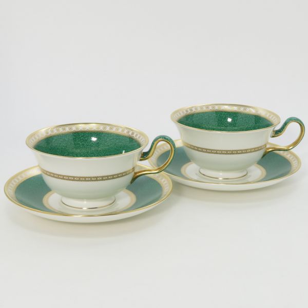 ウェッジウッド カップ＆ソーサー■ユーランダー パウダー グリーン C&S 洋食器 2客セット WEDGWOOD 1級品 1
