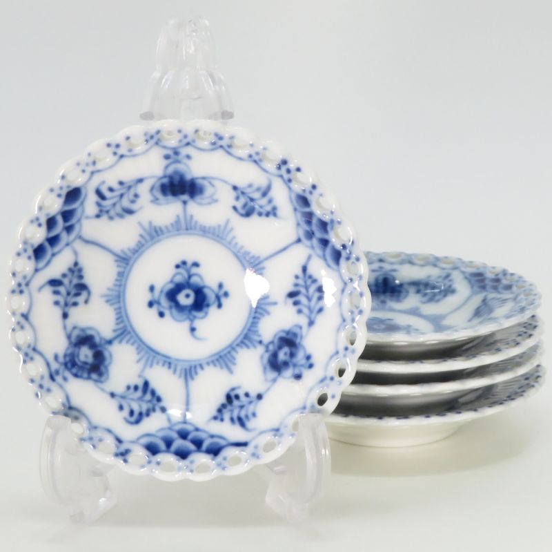 ロイヤルコペンハーゲン プレート■ブルーフルーテッド フルレース Royal Copenhagen バタープレート 7.5cm 洋食器 5枚セット 1級品｜グラスクラシック　店