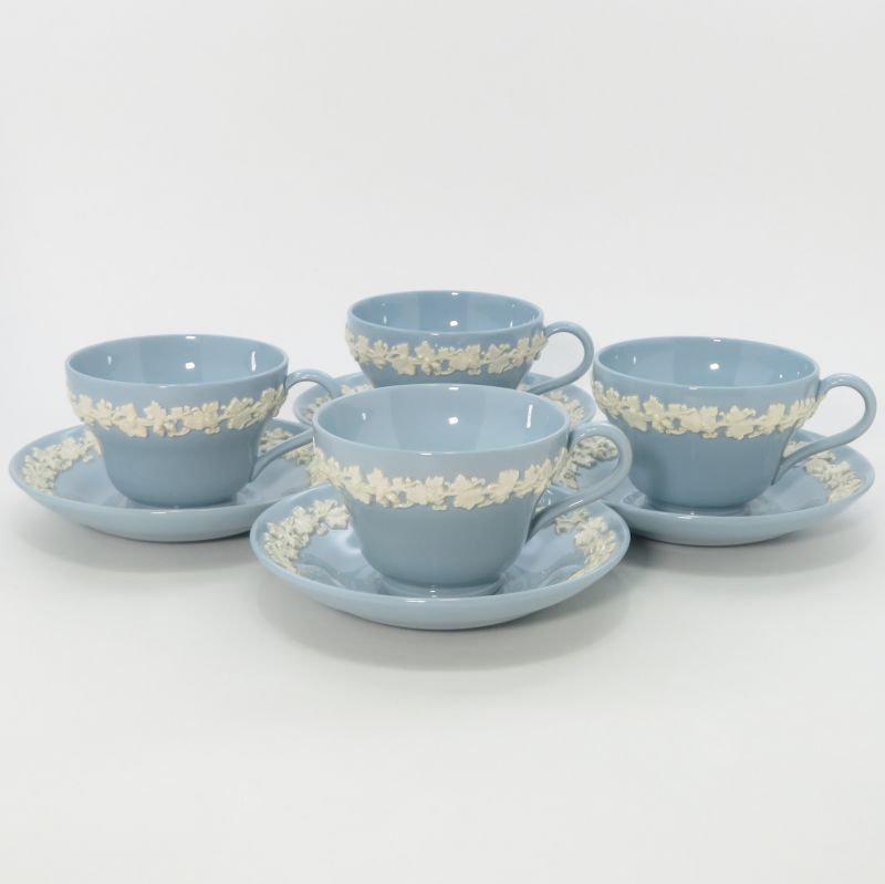 ウェッジウッド カップ&ソーサー■クイーンズウェア クリームonラベンダー スムース プレイン WEDGWOOD C&S 4客セット 26,265円
