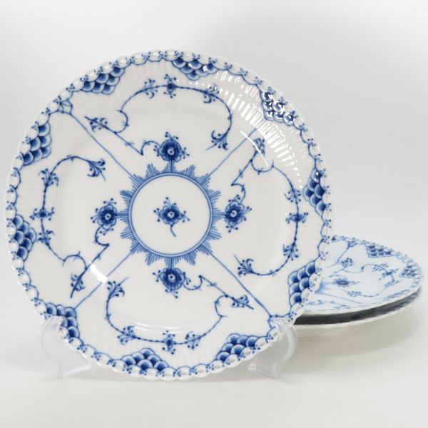 ロイヤルコペンハーゲン プレート■ブルーフルーテッド フルレース ディナープレート 25cm WEDGWOOD 3枚セット 洋食器 1級品