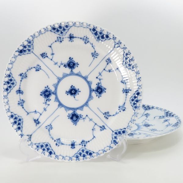 ロイヤルコペンハーゲン プレート■ブルーフルーテッド フルレース ディナープレート 25cm WEDGWOOD 2枚セット 洋食器 1級品