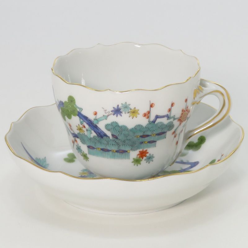 マイセン 優勝杯＆平円盤■シノワズリ 柿右衛門様式 松竹梅 デミタスC\u0026S Meissen 洋食器 1級品 1