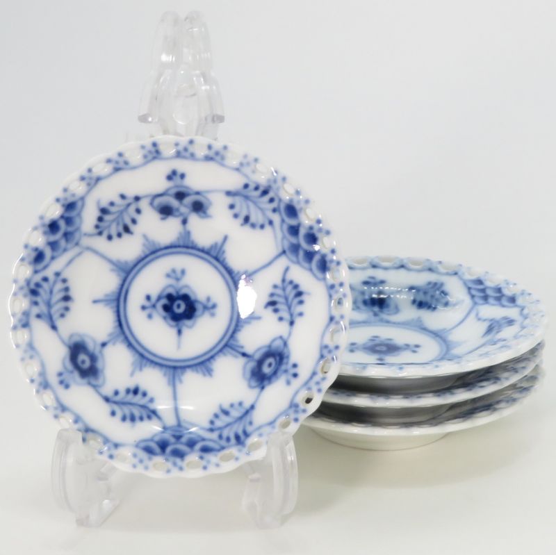 ロイヤルコペンハーゲン プレート■ブルーフルーテッド フルレース バタープレート 4枚セット Royal Copenhagen 7.5cm 1級品