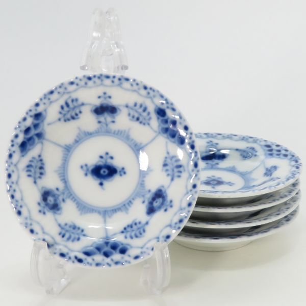 ロイヤルコペンハーゲン お皿■ブルーフルーテッド 二分の一スピード競技 牛酪お皿 5枚書き割り Royal Copenhagen 7.5糎 1級品 3