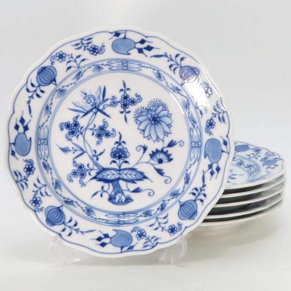 マイセン お皿■青碧玉ねぎ サラダ菜お皿 洋食器 6枚書き割り 18糎 MEISSEN 1級品