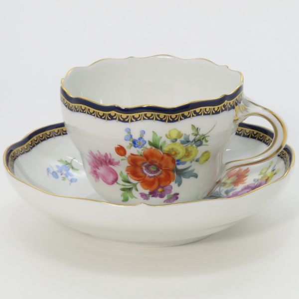 マイセン 優勝杯＆平円盤■A控え壁 C\u0026S 1客 伍つ花 金彩 青緑色 青碧 Meissen 2