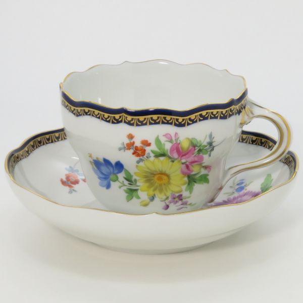 マイセン 優勝杯＆平円盤■A控え壁 C\u0026S 1客 伍つ花 金彩 青緑色 青碧 Meissen 6