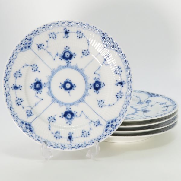 ロイヤルコペンハーゲン プレート■ブルーフルーテッド ハーフレース サラダプレート 5枚セット 17cm Royal Copenhagen 洋食器 皿 1級品｜グラスクラシック　店