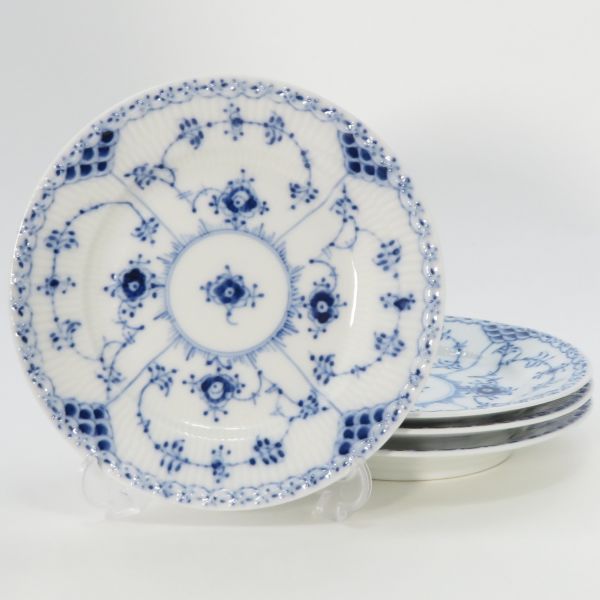 ロイヤルコペンハーゲン プレート■ブルーフルーテッド ハーフレース デザートプレート 4枚セット 16cm Royal Copenhagen 洋食器 皿 1級品|グラスクラシック 店