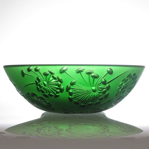 ラリック ボウル ● 花 フラワー サラダ フルーツ ボウル 緑 グリーン 大鉢 直径 23.5cm｜グラスクラシック　店
