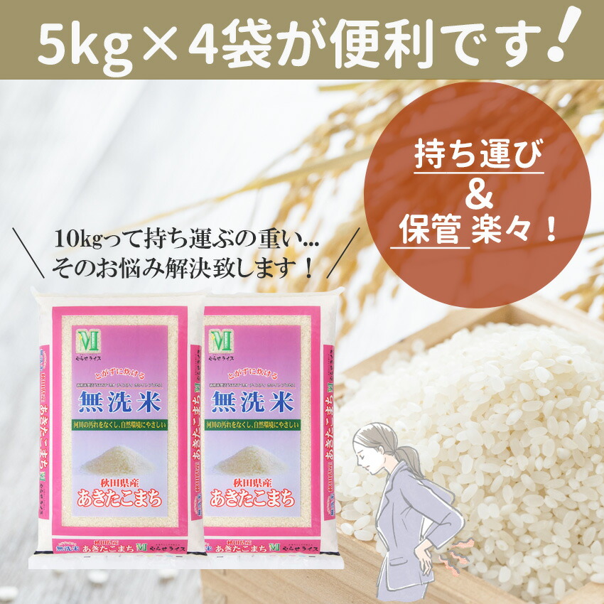 爆安プライス 無洗米 20kg あきたこまち 秋田県産 5kg×4 お米 米 ごはん 工場直送 www.agroservet.com