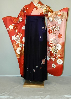 【レンタル】振袖、袴（刺繍はかま）レンタル【赤・ピンク・赤紫系】【HF706】標準/Ｌ寸/7号/9号/11号/13号/冬春キャンペーン