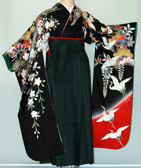 【レンタル】振袖、袴（はかま）レンタル【黒・茶・グレー系】【HF714】標準/Ｌ寸/7号/9号/11号/13号/冬春キャンペーン