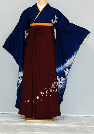 【レンタル】振袖、袴（刺繍はかま）レンタル【青・青紫・緑系】【HF715】標準/Ｌ寸/7号/9号/11号/13号/冬春キャンペーン