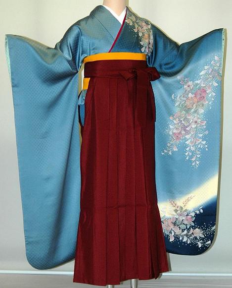 【レンタル】振袖、袴（はかま）レンタル【青・青紫・緑系】【HF718】標準/Ｌ寸/7号/9号/11号/13号/冬春キャンペーン