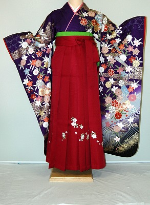 【レンタル】振袖、袴（刺繍はかま）レンタル【青・青紫・緑系】【HF720】標準/Ｌ寸/7号/9号/11号/13号/冬春キャンペーン
