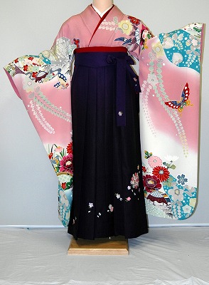 【レンタル】振袖、袴（刺繍はかま）レンタル【赤・ピンク・赤紫系】【HF727】標準/Ｌ寸/7号/9号/11号/13号/冬春キャンペーン