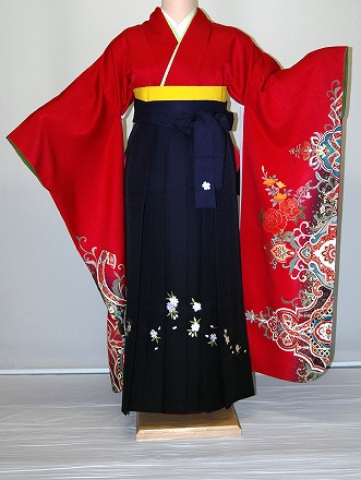 【レンタル】振袖、袴（刺繍はかま）レンタル【赤・ピンク・赤紫系】【HF729】標準/Ｌ寸/7号/9号/11号/13号/冬春キャンペーン