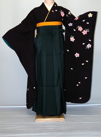 【賃借】振袖、袴（はかま）賃借【黒・茶・薄墨色系】【HF733】判定基準/Ｌ寸/7号/9号/11号/13号/冬春社会的運動