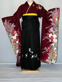 【レンタル】振袖、袴（刺繍はかま）レンタル【赤・ピンク・赤紫系】【HF742】標準/Ｌ寸/7号/9号/11号/13号/冬春キャンペーン