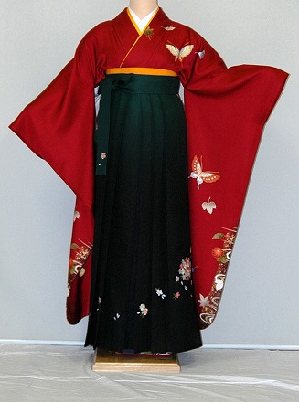 【レンタル】振袖、袴（刺繍はかま）レンタル【赤・ピンク・赤紫系】【HF744】標準/Ｌ寸/7号/9号/11号/13号/冬春キャンペーン