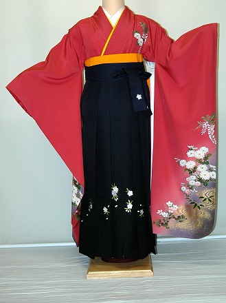 【レンタル】振袖、袴（刺繍はかま）レンタル【赤・ピンク・赤紫系】【HF746】標準/Ｌ寸/7号/9号/11号/13号/冬春キャンペーン