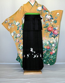 【レンタル】振袖、袴（刺繍はかま）レンタル【黄色・淡色系】【HF748】標準/Ｌ寸/7号/9号/11号/13号/冬春キャンペーン