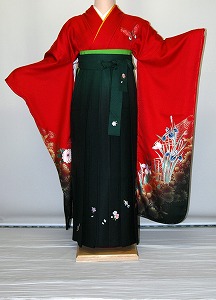 【賃借】振袖、袴（刺しゅうはかま）賃借【赤・サクラ色・赤紫系】【HF760】判定基準/Ｌ寸/7号/9号/11号/13号/冬春社会的運動