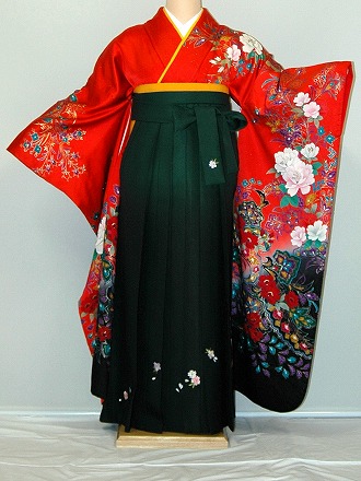 【レンタル】振袖、袴（刺繍はかま）レンタル【赤・ピンク・赤紫系】【HF766】標準/Ｌ寸/7号/9号/11号/13号/冬春キャンペーン