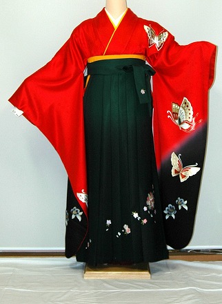 【賃借】振袖、袴（刺しゅうはかま）賃借【青・青紫・緑系】【HF780】判定基準/Ｌ寸/7号/9号/11号/13号/冬春社会的運動