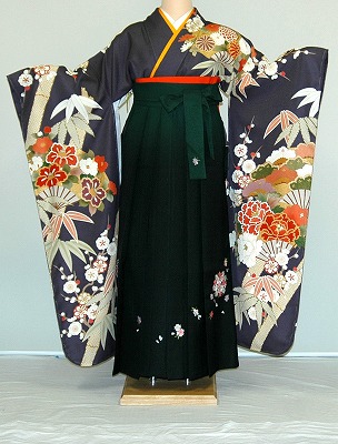 【レンタル】振袖、袴（刺繍はかま）レンタル【黒・茶・グレー系】【多色系・古典柄】【HF787】標準/Ｌ寸/7号/9号/11号/13号/冬春キャンペーン 23,616円