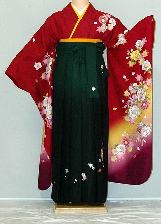 【レンタル】振袖、袴（刺繍はかま）レンタル【赤・ピンク・赤紫系】【HF788】標準/Ｌ寸/7号/9号/11号/13号/冬春キャンペーン