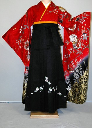 【レンタル】振袖、袴（刺繍はかま）レンタル【赤・ピンク・赤紫系】【HF307】標準/小柄/S寸/Ｍ寸/7号/9号/11号/13号/冬春キャンペーン