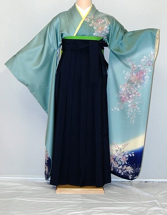 【賃借】振袖、袴（はかま）賃借【青・青紫・緑系】【HF795】判定基準/Ｌ寸/7号/9号/11号/13号/冬春社会的運動