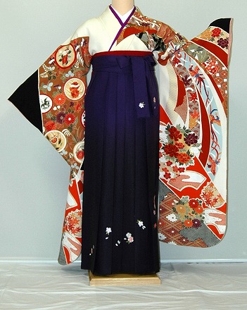【レンタル】振袖、袴（刺繍はかま）レンタル【白・薄色系】【多色系・古典柄】【HF800】標準/Ｌ寸/7号/9号/11号/13号/冬春キャンペーン