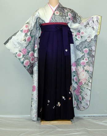 【レンタル】振袖、袴（刺繍はかま）レンタル【青・青紫・緑系】【白・薄色系】【HF815】標準/Ｌ寸/7号/9号/11号/13号/冬春キャンペーン