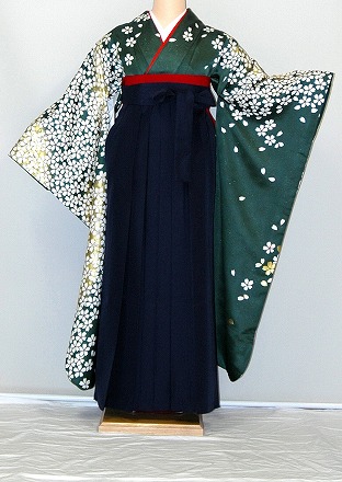 【レンタル】振袖、袴（はかま）レンタル【青・青紫・緑系】【HF818】標準/Ｌ寸/7号/9号/11号/13号/冬春キャンペーンン
