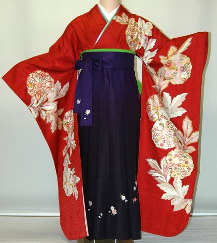 【レンタル】振袖、袴（刺繍はかま）レンタル【赤・ピンク・赤紫系】【HF902】ワイドサイズ/ゆったり/大きい/幅広/2Ｌ/3Ｌ/13号/15号/17号/19号/袴レンタル 冬春キャンペーン