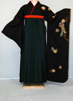 【レンタル】振袖、袴（はかま）レンタル【黒・茶・グレー系】【HF906】ワイドサイズ/ゆったり/大きい/幅広/2Ｌ/3Ｌ/13号/15号/17号/19号/袴レンタル 春