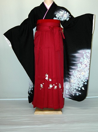 【レンタル】振袖、袴（刺繍はかま）レンタル【黒・茶・グレー系】【HF907】ワイドサイズ/ゆったり/大きい/幅広/2Ｌ/3Ｌ/13号/15号/17号/袴レンタル 冬春キャンペーン