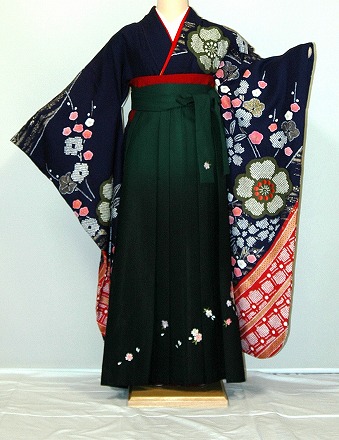 【レンタル】振袖、袴（刺繍はかま）レンタル【青・青紫・緑系】【HF916】ワイドサイズ/ゆったり/大きい/幅広/2Ｌ/3Ｌ/13号/15号/17号/袴レンタル 冬春キャンペーン｜かしいしょうプラザ大きい留袖振袖