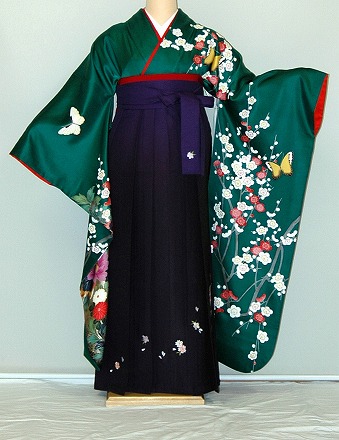 【レンタル】振袖、袴（刺繍はかま）レンタル【青・青紫・緑系】【HF918】ワイドサイズ/ゆったり/大きい/幅広/2Ｌ/3Ｌ/13号/15号/17号/19号/袴レンタル 冬春キャンペーン