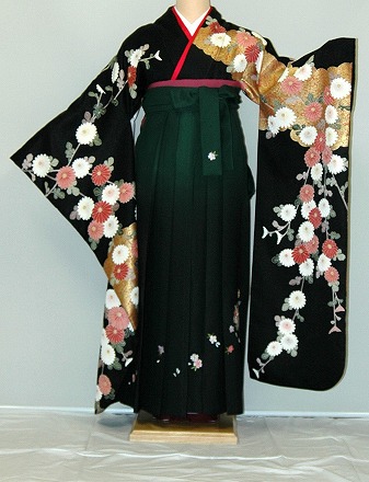 【レンタル】振袖、袴（刺繍はかま）レンタル【黒・茶・グレー系】【HF925】標準/Ｌ寸/7号/9号/11号/13号/冬春キャンペーン