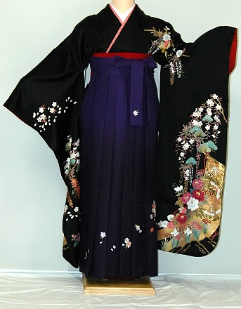 【レンタル】振袖、袴(刺繍はかま)レンタル【黒・茶・グレー系】【HF928】標準/L寸/7号/9号/11号/13号/冬春キャンペーン