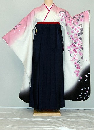 【レンタル】振袖、袴（はかま）レンタル【白・薄色系】【HF935】標準/Ｌ寸/7号/9号/11号/13号/冬春キャンペーン