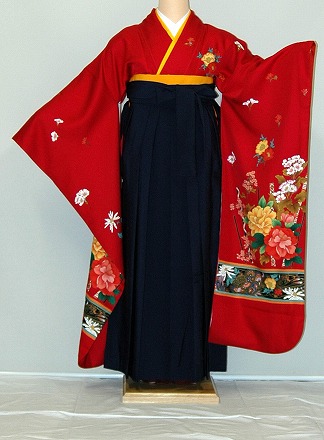 【レンタル】振袖、袴（はかま）レンタル【赤・ピンク・赤紫系】【HF937】標準/Ｌ寸/7号/9号/11号/13号/冬春キャンペーン